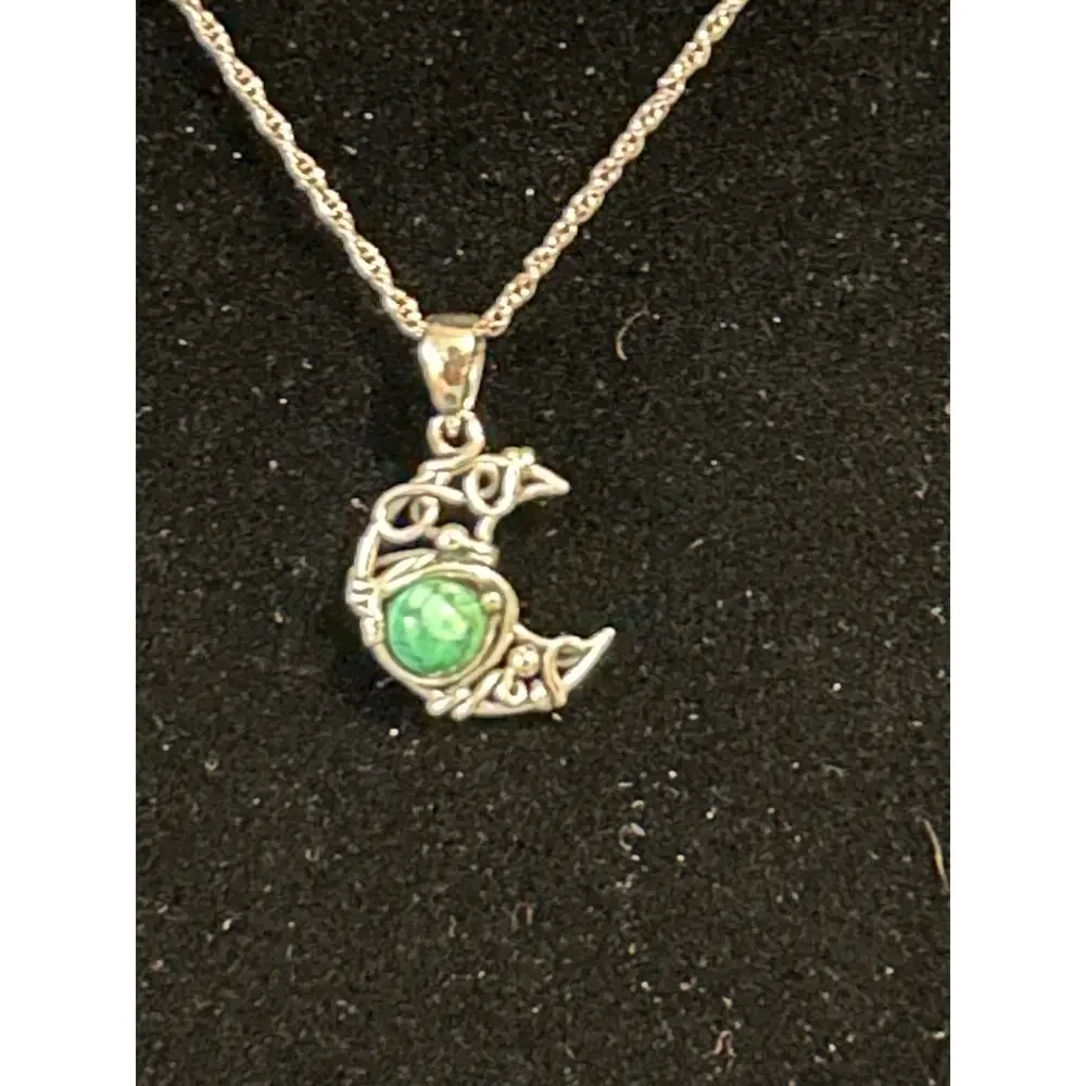 Sterling Silver Turquoise Crescent Moon Pendant Necklace 18